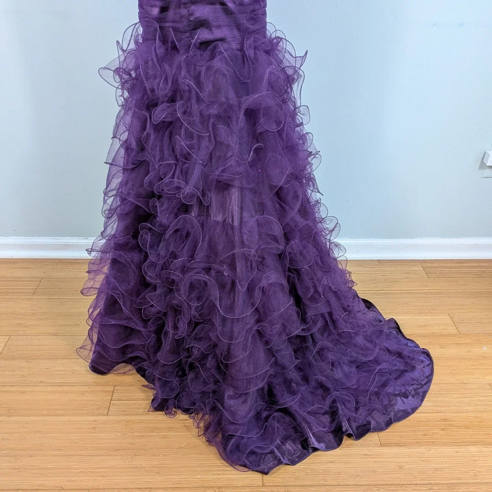 Prom Dress Maxi Gown 4 Purple Mermaid Ruffle Tulle Glam Y2K Princess Strapless